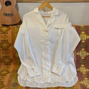 White Oversized Button Up Shirt Long Sleeve Top